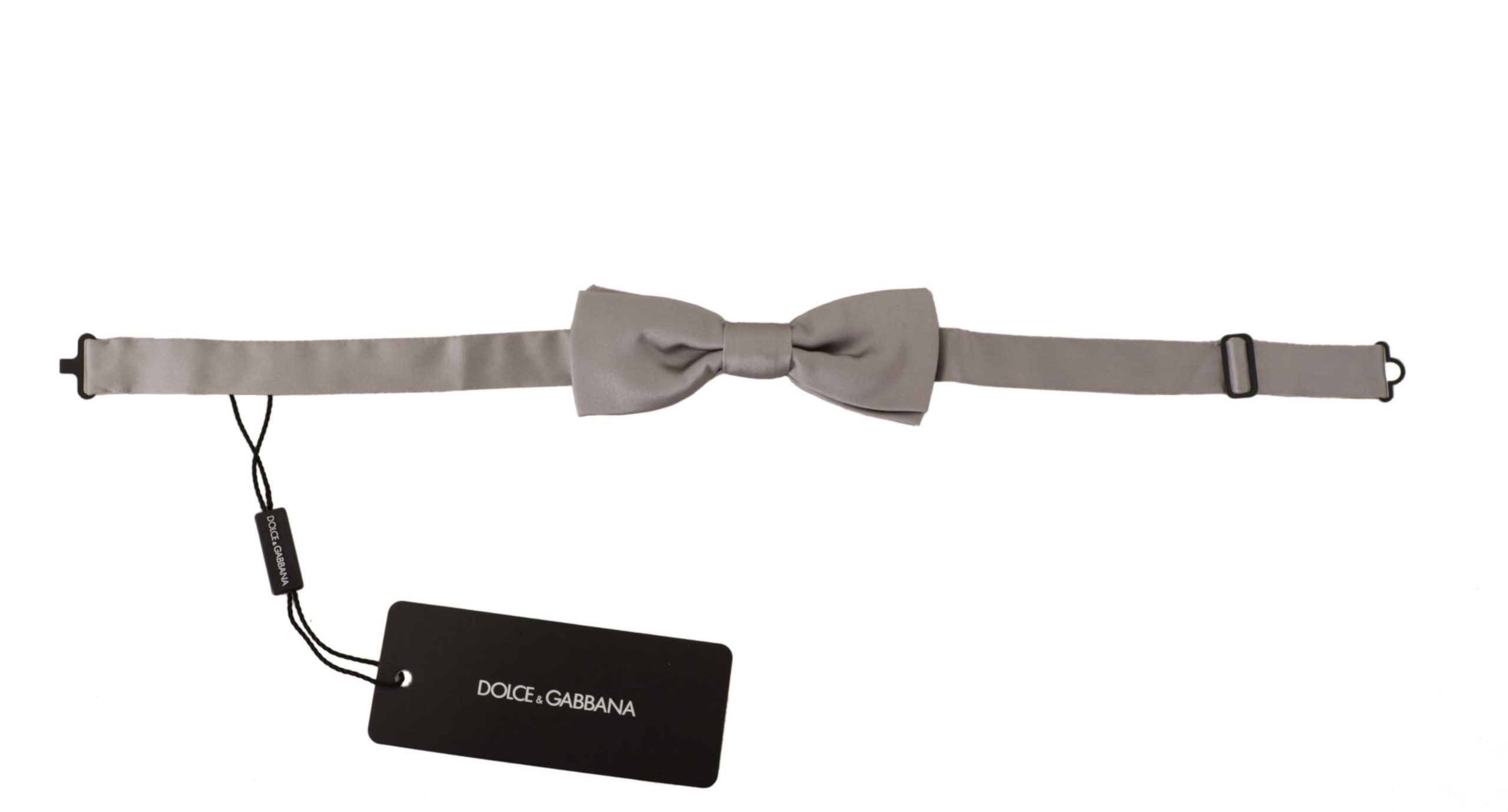 Dolce &amp; Gabbana Silver 100% Silk Slim Adjustable Neck Papillon Tie
