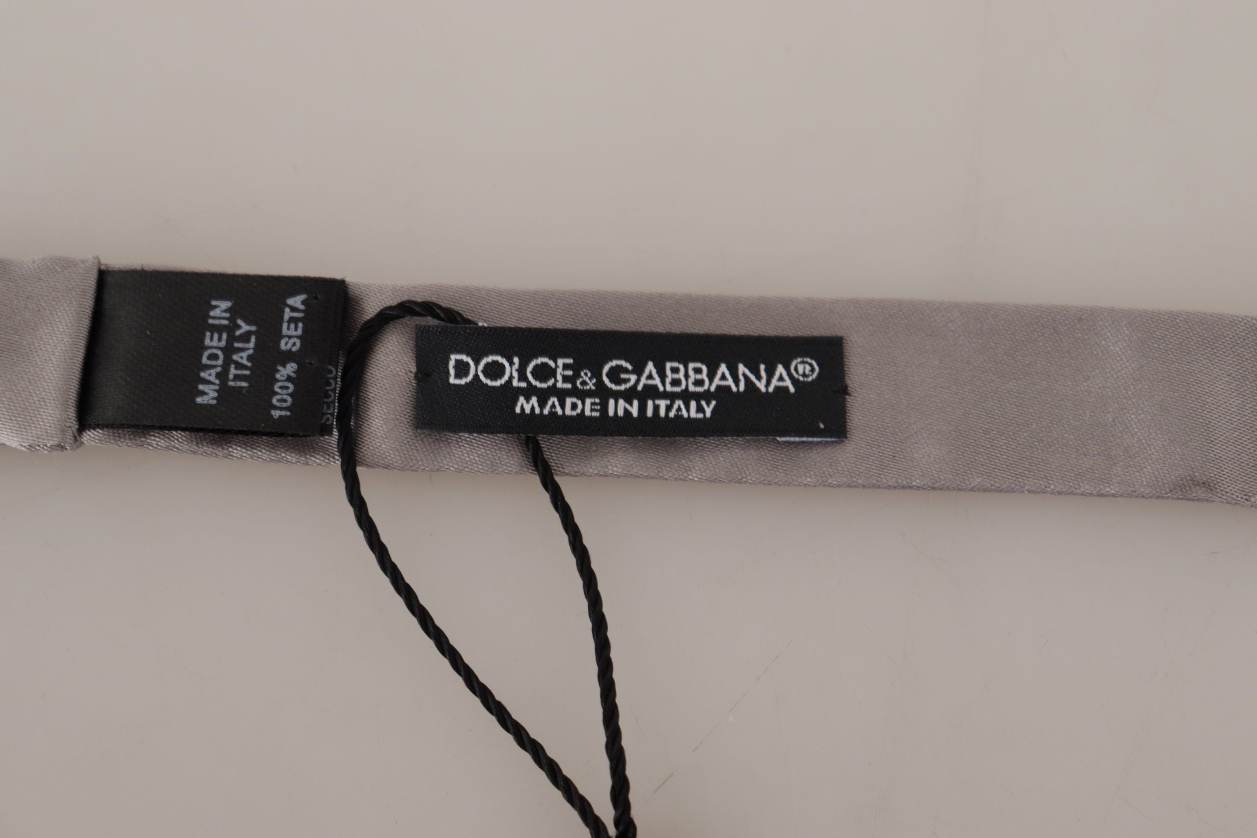 Dolce &amp; Gabbana Silver 100% Silk Slim Adjustable Neck Papillon Tie