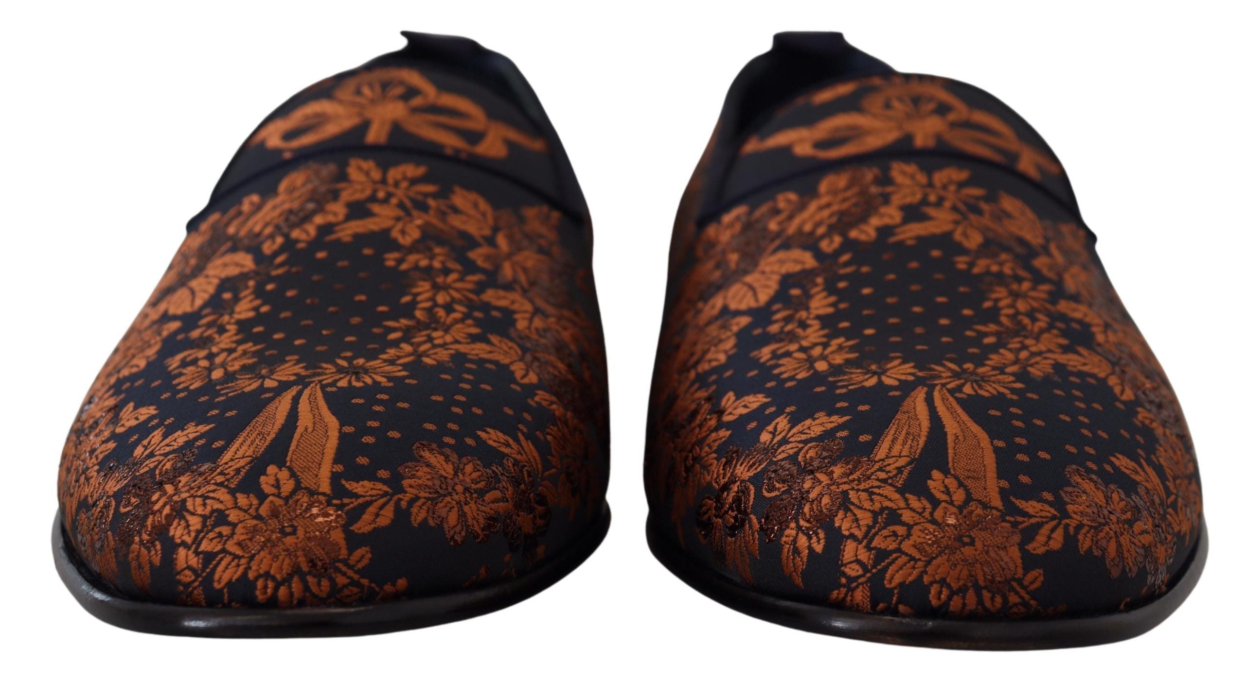 Dolce &amp; Gabbana Blue Rust Floral Slippers Loafers Shoes
