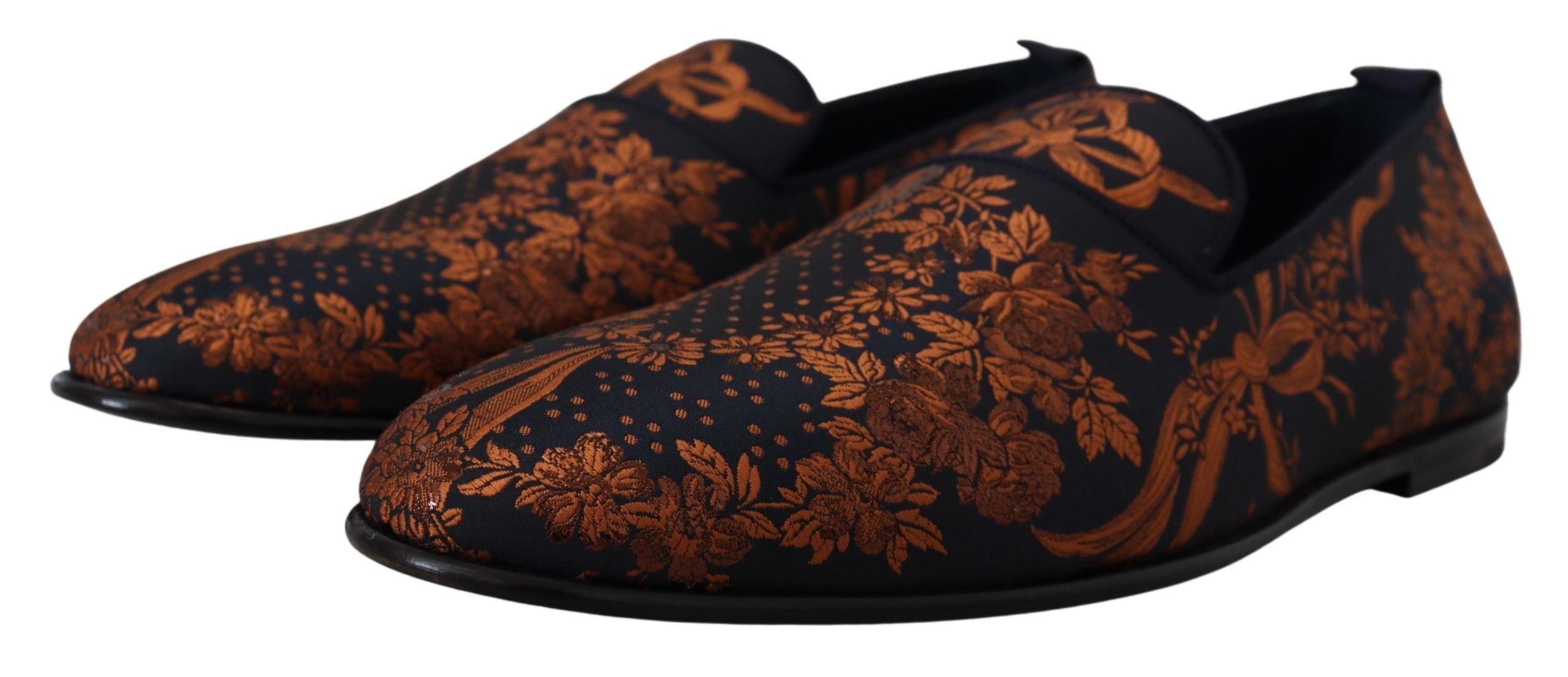 Dolce &amp; Gabbana Blue Rust Floral Slippers Loafers Shoes