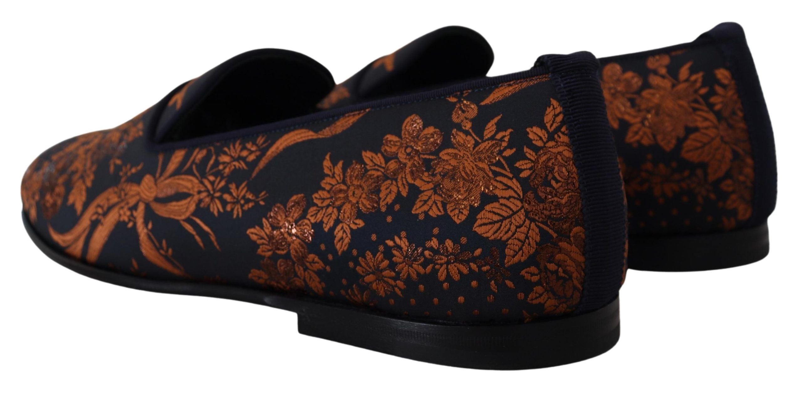 Dolce &amp; Gabbana Blue Rust Floral Slippers Loafers Shoes