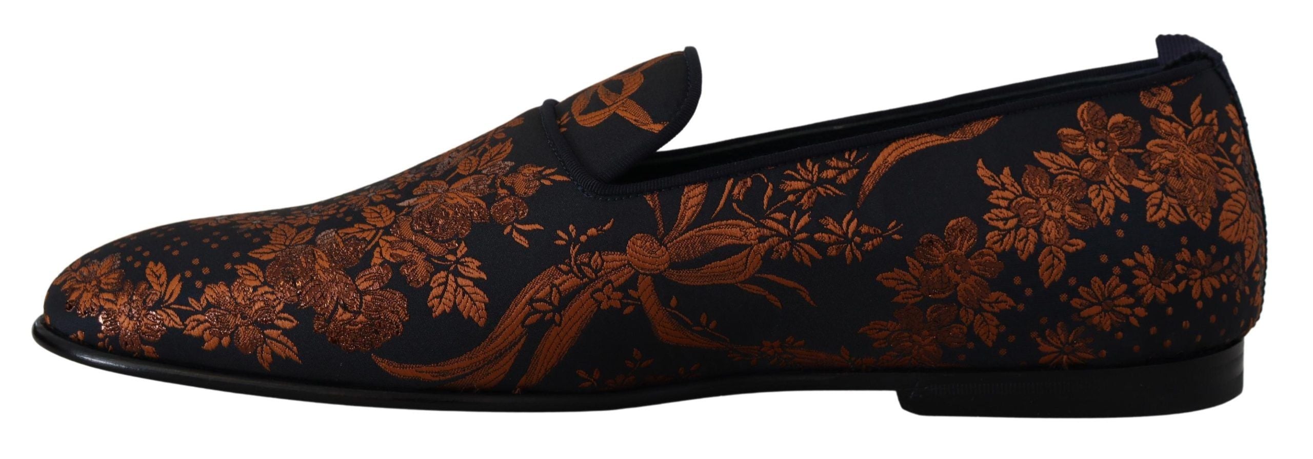 Dolce &amp; Gabbana Blue Rust Floral Slippers Loafers Shoes