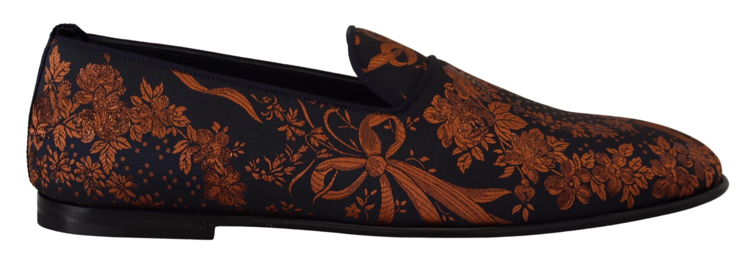 Dolce &amp; Gabbana Blue Rust Floral Slippers Loafers Shoes