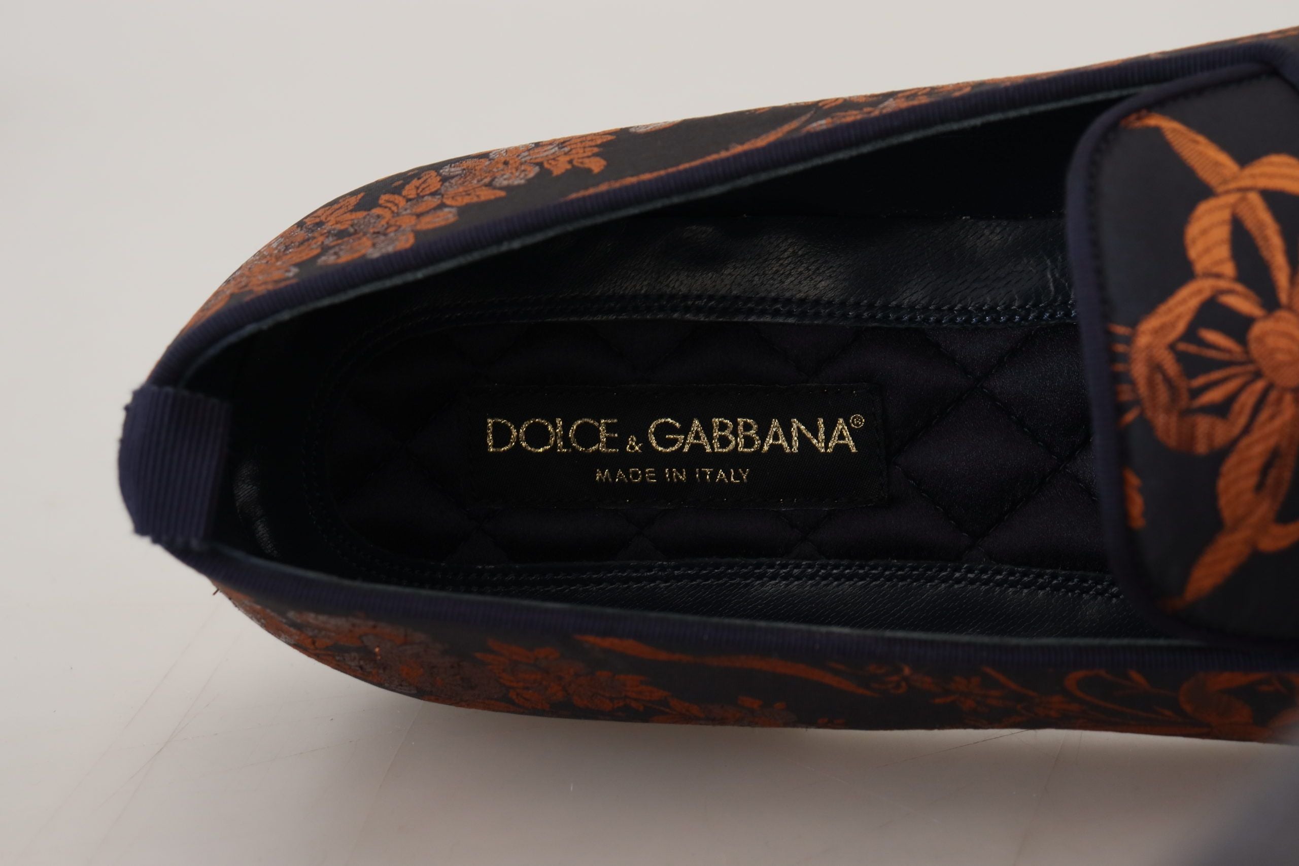 Dolce &amp; Gabbana Blue Rust Floral Slippers Loafers Shoes
