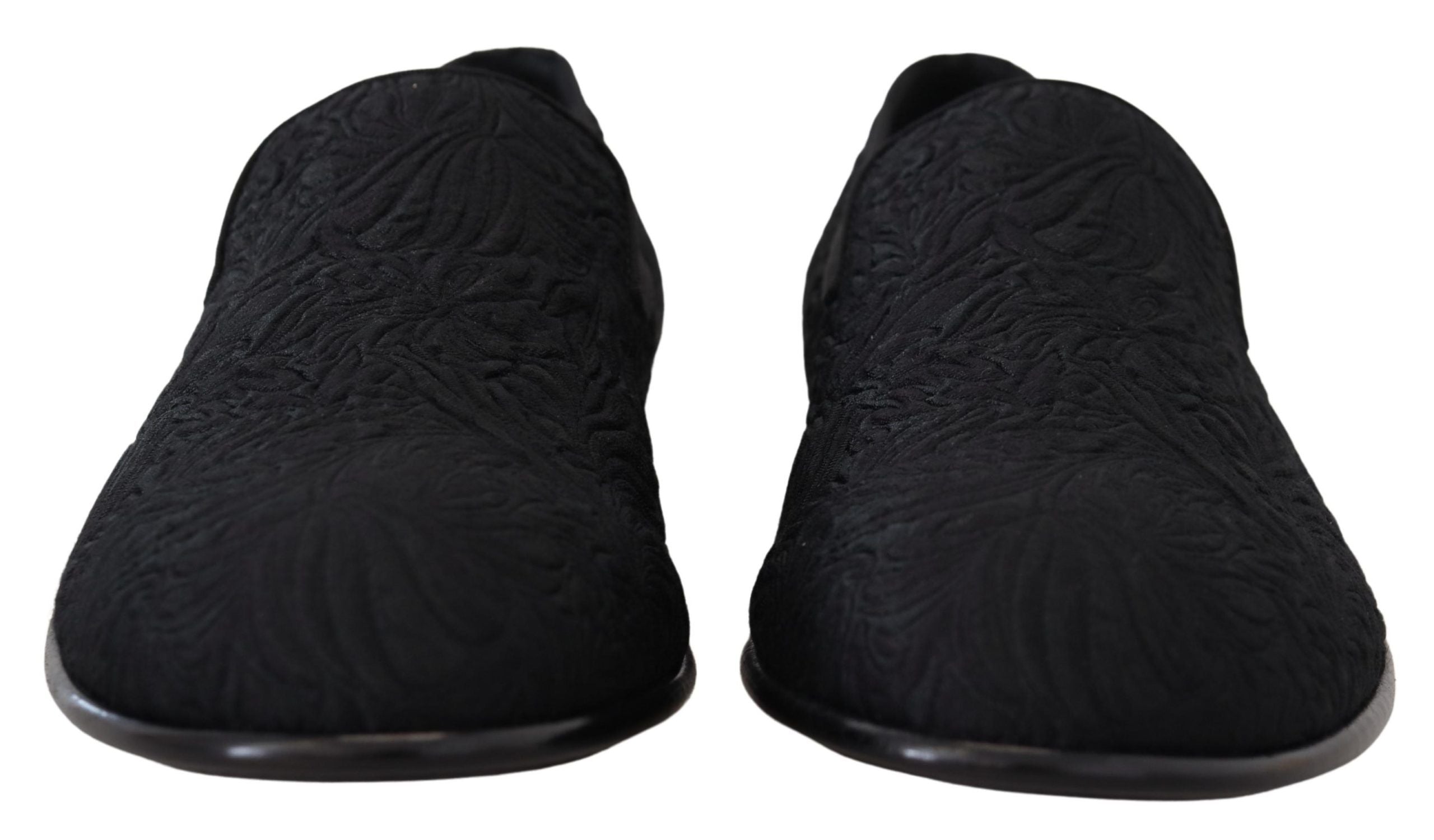 Dolce & Gabbana Schwarz Floral Jacquard Hausschuhe Loafers Schuhe