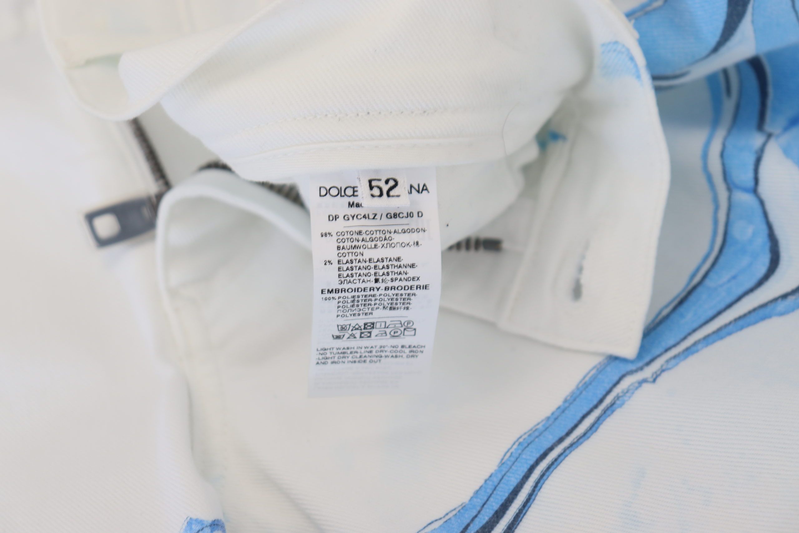 Dolce &amp; Gabbana White Blue Denim Cotton Jeans Stretch Skinny Fit Pants