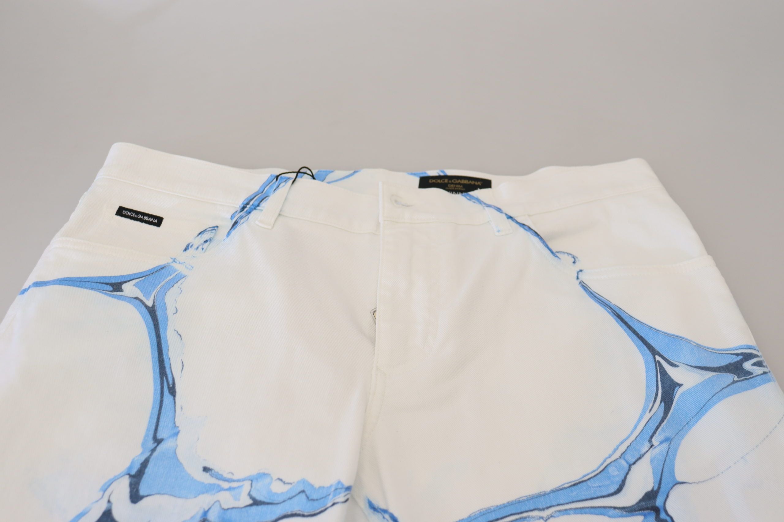 Dolce &amp; Gabbana White Blue Denim Cotton Jeans Stretch Skinny Fit Pants