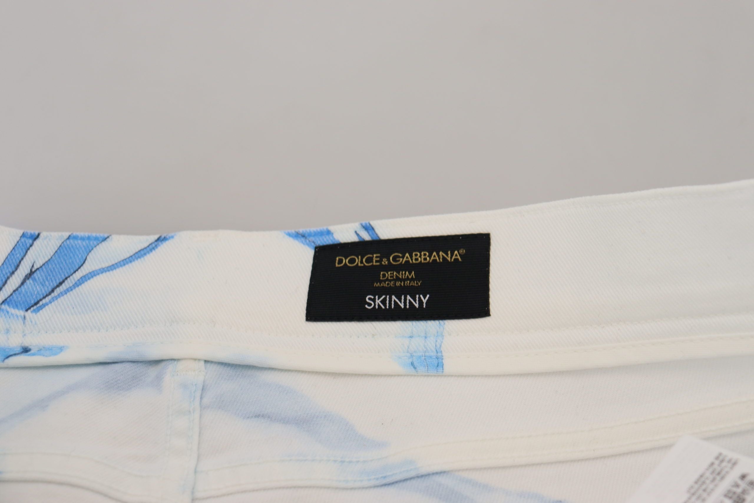 Dolce &amp; Gabbana White Blue Denim Cotton Jeans Stretch Skinny Fit Pants