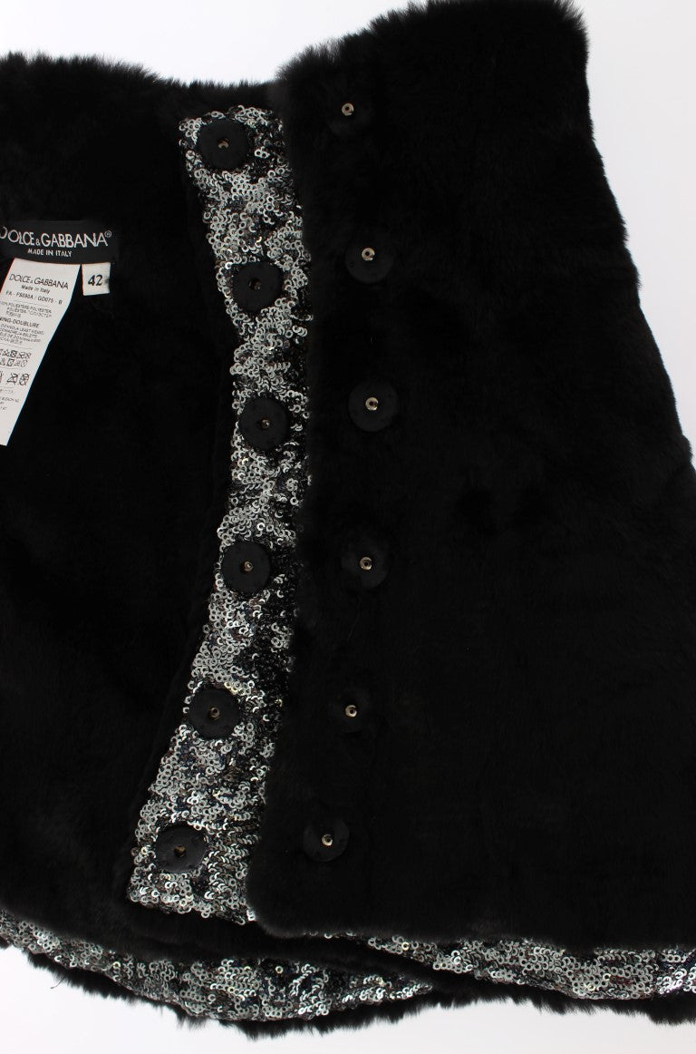 Dolce & Gabbana Silberner, paillettenbesetzter, floraler Wiesel-Pelz-Schultertuch-Wickelschal