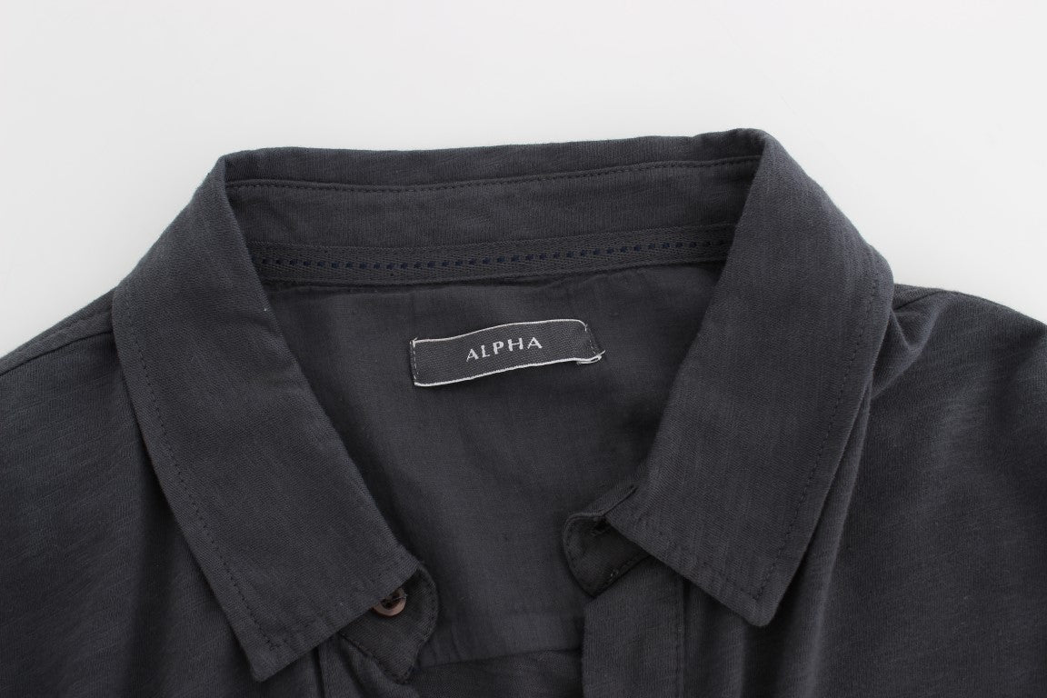 Alpha Massimo Rebecchi Graues Baumwollhemd mit Knopfleiste