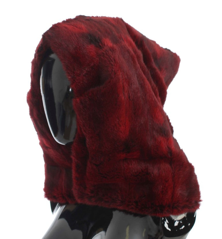 Dolce &amp; Gabbana Bordeaux Hamster Fur Crochet Hood Scarf Hat