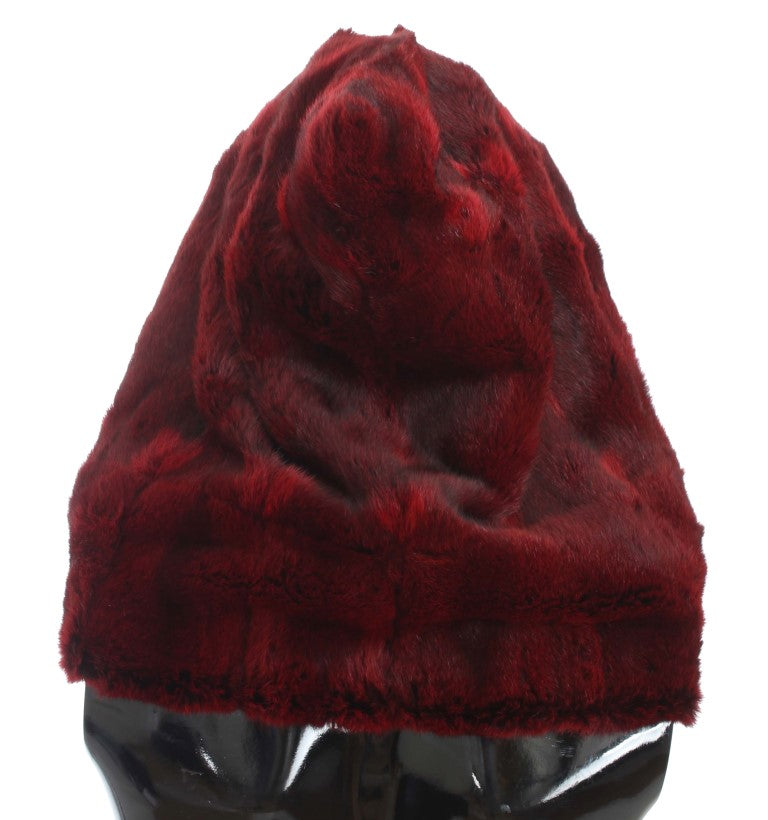 Dolce &amp; Gabbana Bordeaux Hamster Fur Crochet Hood Scarf Hat