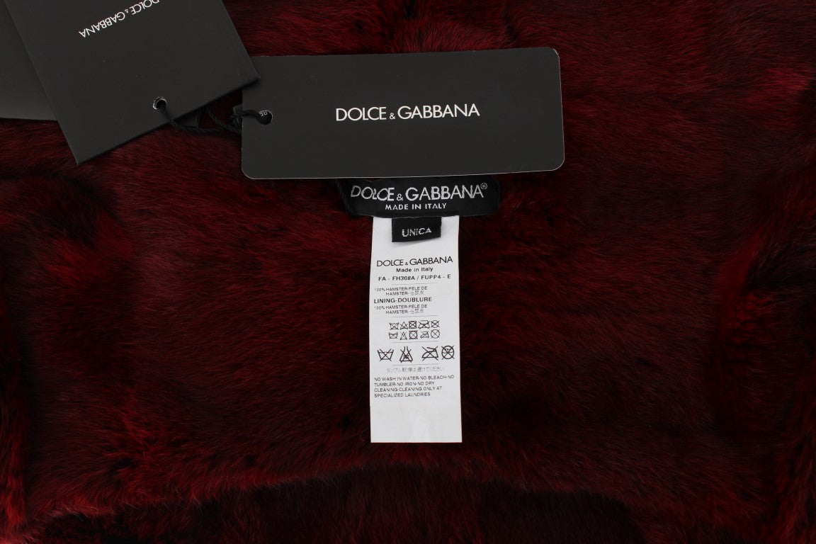 Dolce &amp; Gabbana Bordeaux Hamster Fur Crochet Hood Scarf Hat