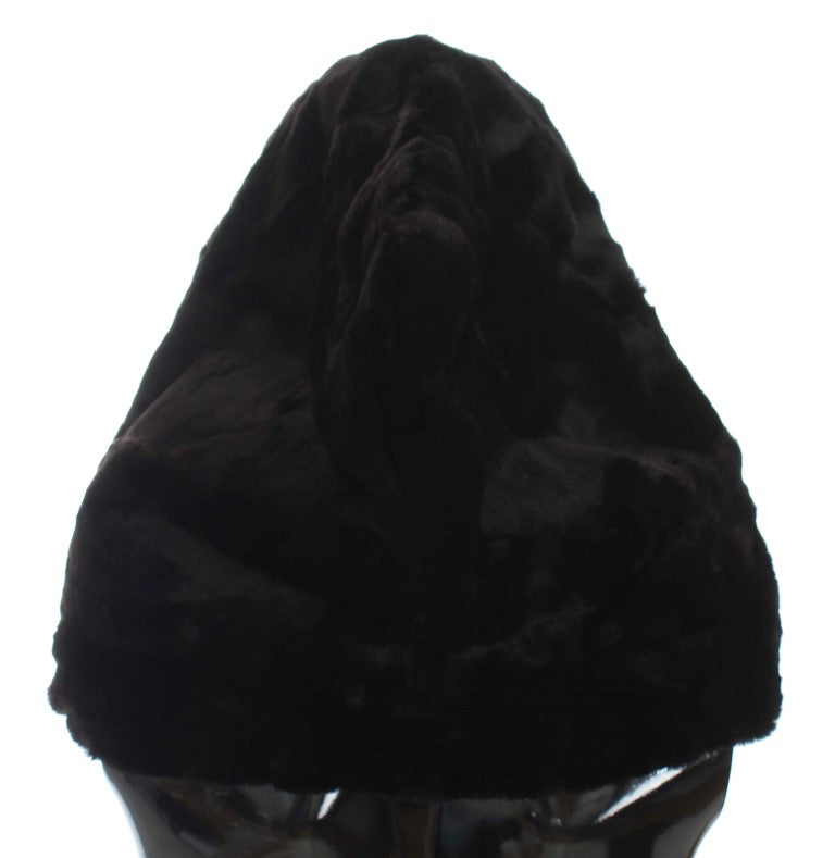 Dolce &amp; Gabbana Black Weasel Fur Crochet Hood Scarf Hat