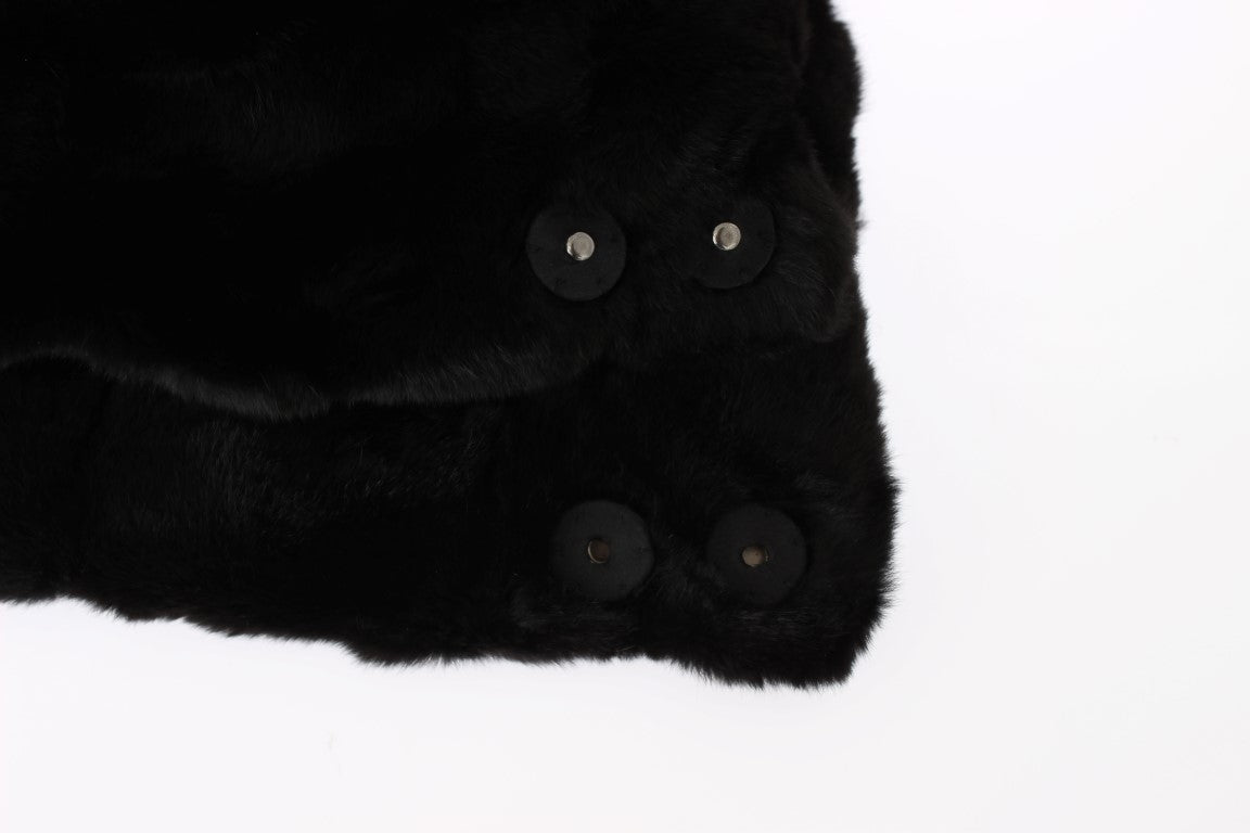 Dolce &amp; Gabbana Black Weasel Fur Crochet Hood Scarf Hat