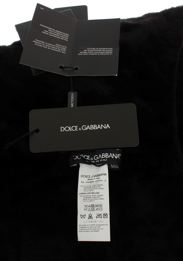 Dolce &amp; Gabbana Black Weasel Fur Crochet Hood Scarf Hat