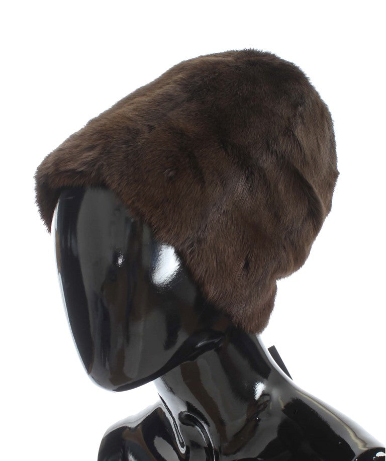 Dolce &amp; Gabbana Brown Weasel Fur Women's Cashmere Hat Beanie