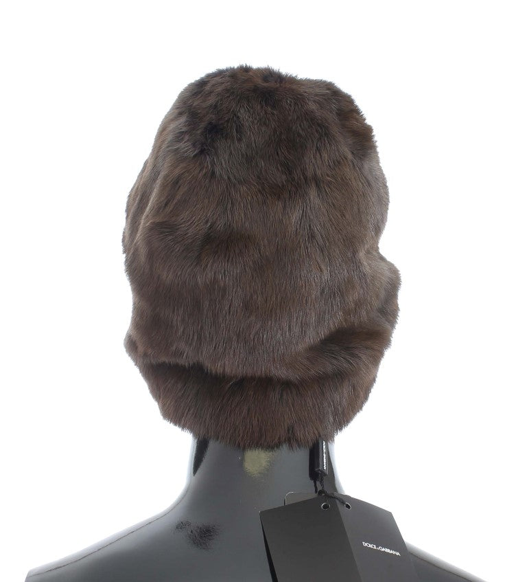 Dolce &amp; Gabbana Brown Weasel Fur Women's Cashmere Hat Beanie