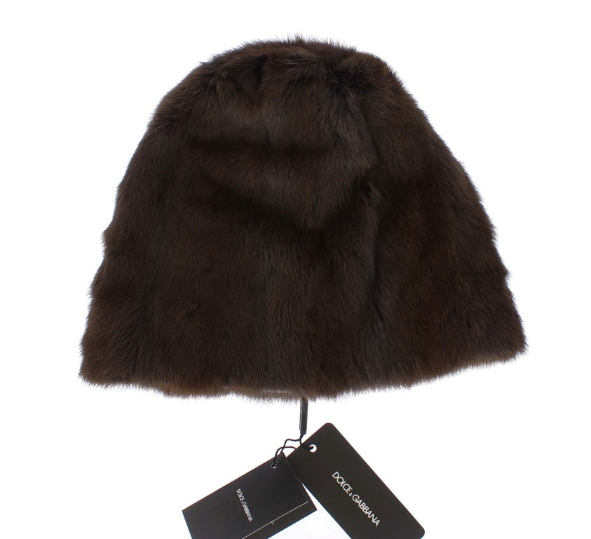 Dolce &amp; Gabbana Brown Weasel Fur Women's Cashmere Hat Beanie
