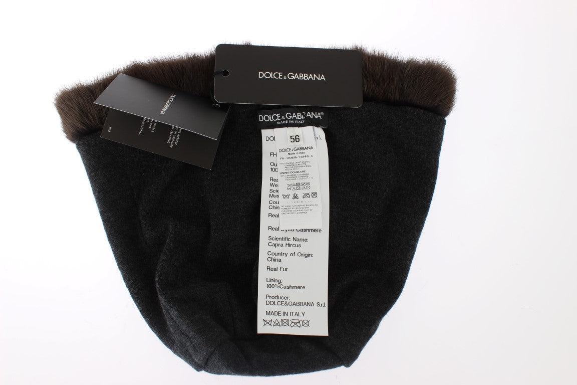 Dolce &amp; Gabbana Brown Weasel Fur Women's Cashmere Hat Beanie