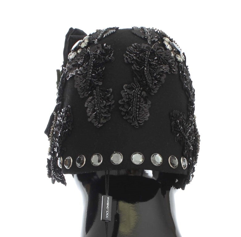 Dolce &amp; Gabbana Black Crystal Gold Cherries Brooch Hat