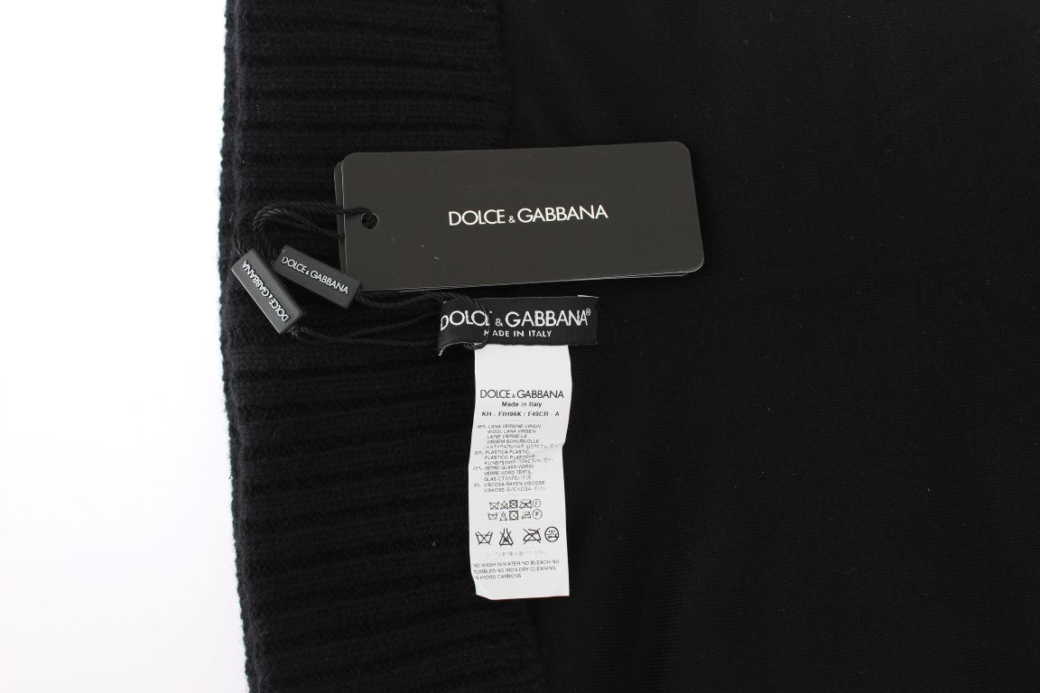 Dolce & Gabbana Schwarzer gestrickter Pailletten-Kapuzenschal Mütze