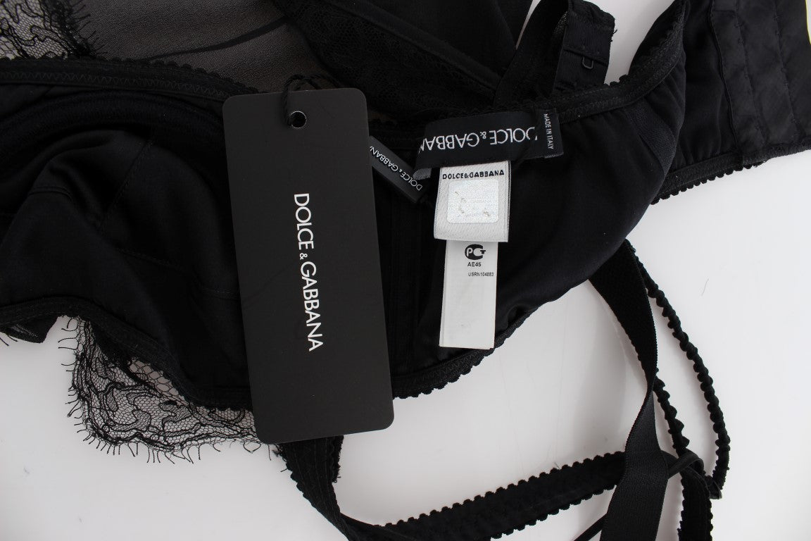 Dolce &amp; Gabbana Siyah ipek iç çamaşırı üstü, çiçekli dantel