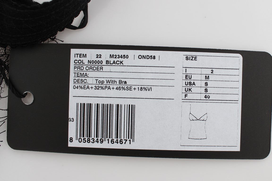 Dolce &amp; Gabbana Siyah ipek iç çamaşırı üstü, çiçekli dantel