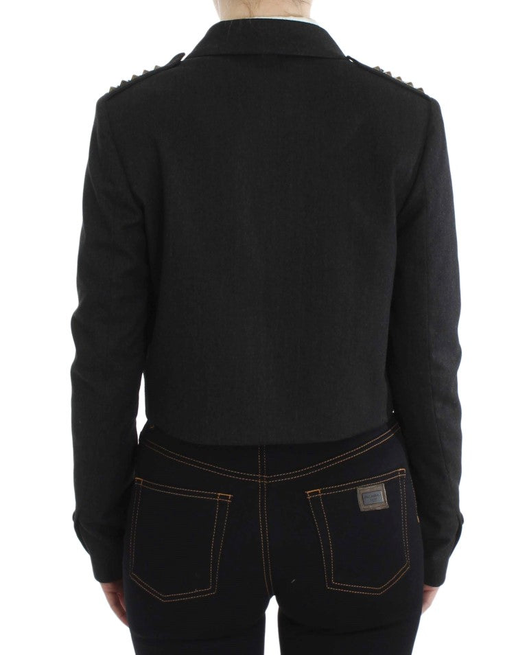 Exte Gri Esnek Altın Çivili Ceket Kısa