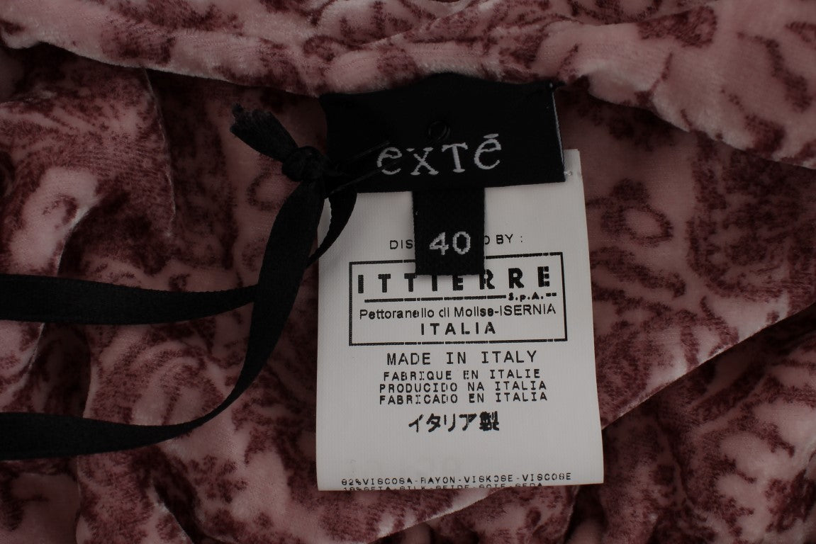 Exte Pink Viscose Silk Blouse with Floral Print Top