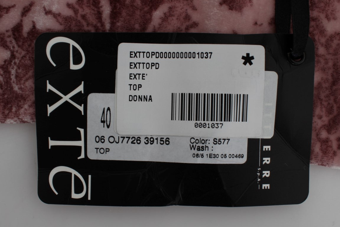 Exte Pink Viscose Silk Blouse with Floral Print Top