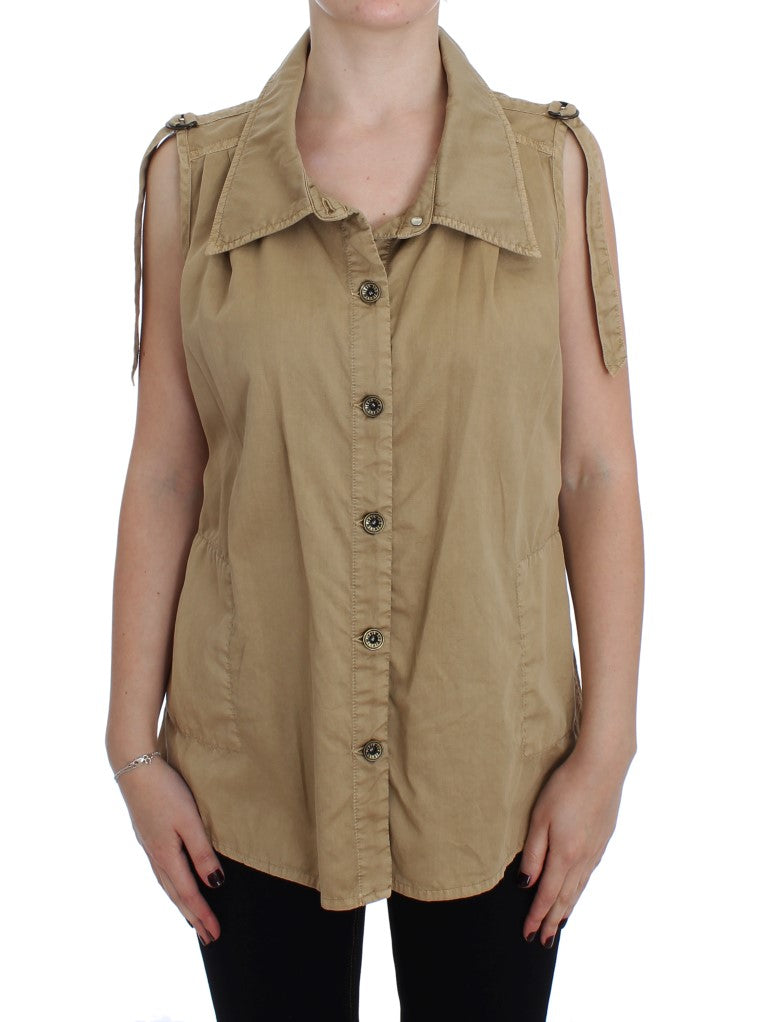 PLEIN SUD beige sleeveless cotton shirt