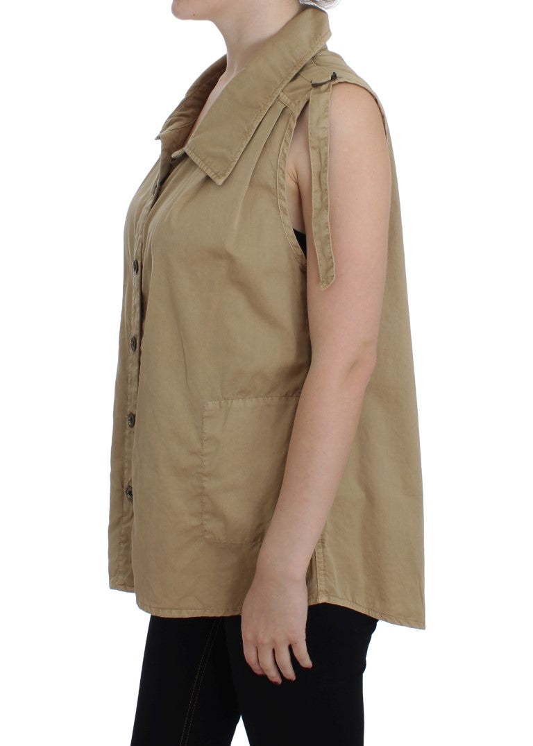 PLEIN SUD beige sleeveless cotton shirt