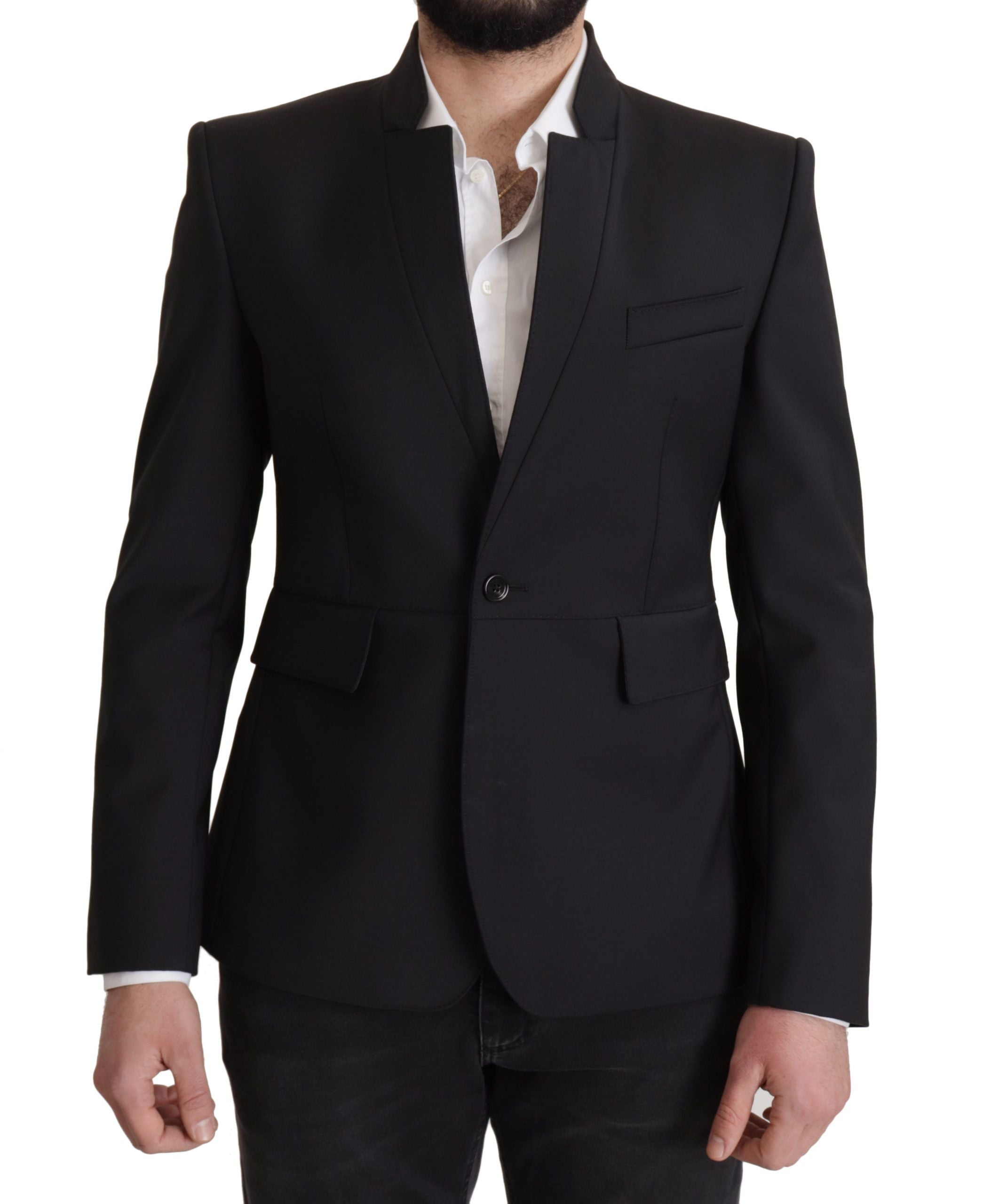 Dolce &amp; Gabbana Black Wool Coat Single Breasted Men Blazer