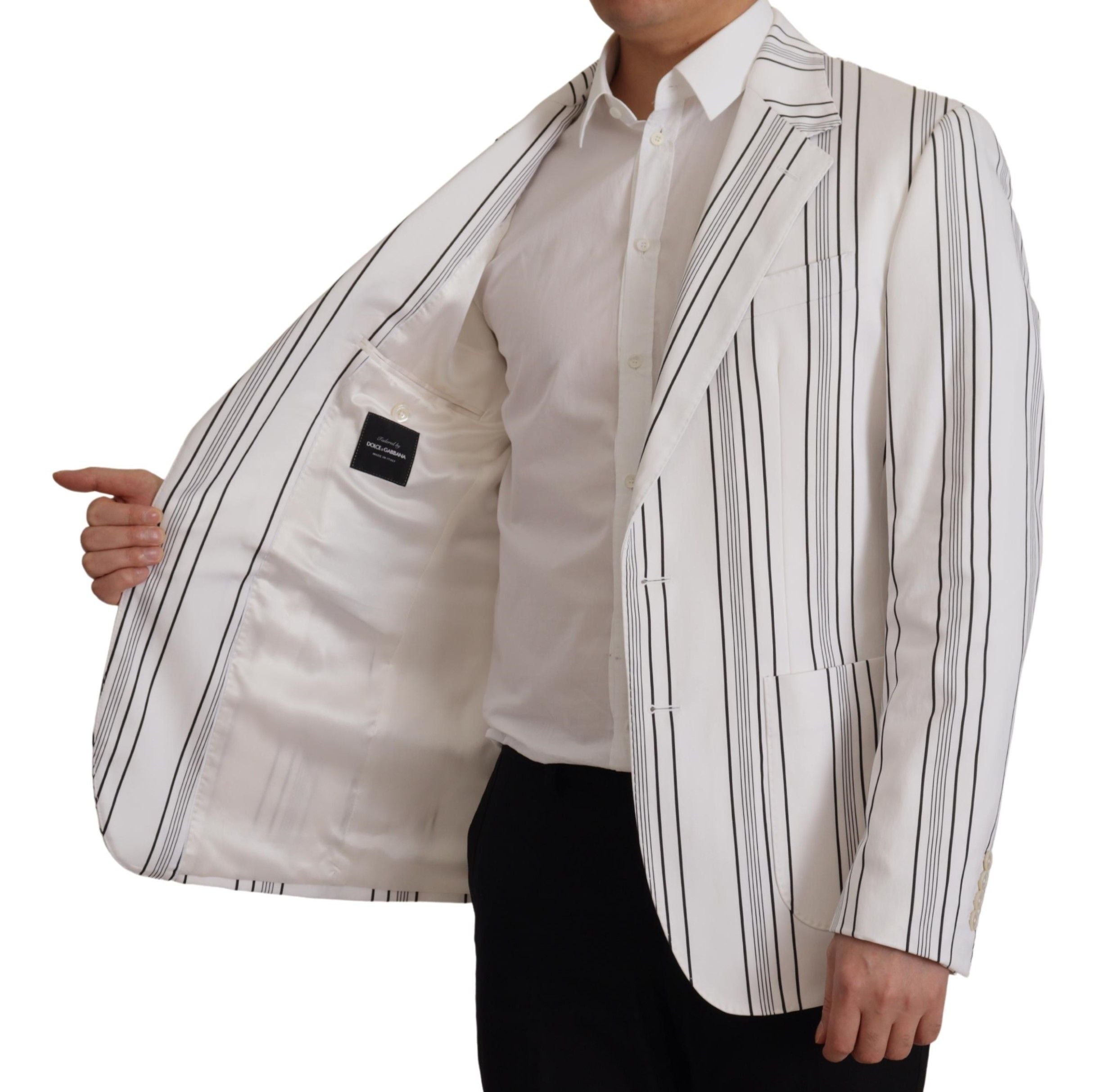 Dolce &amp; Gabbana white striped single-breasted cotton blazer