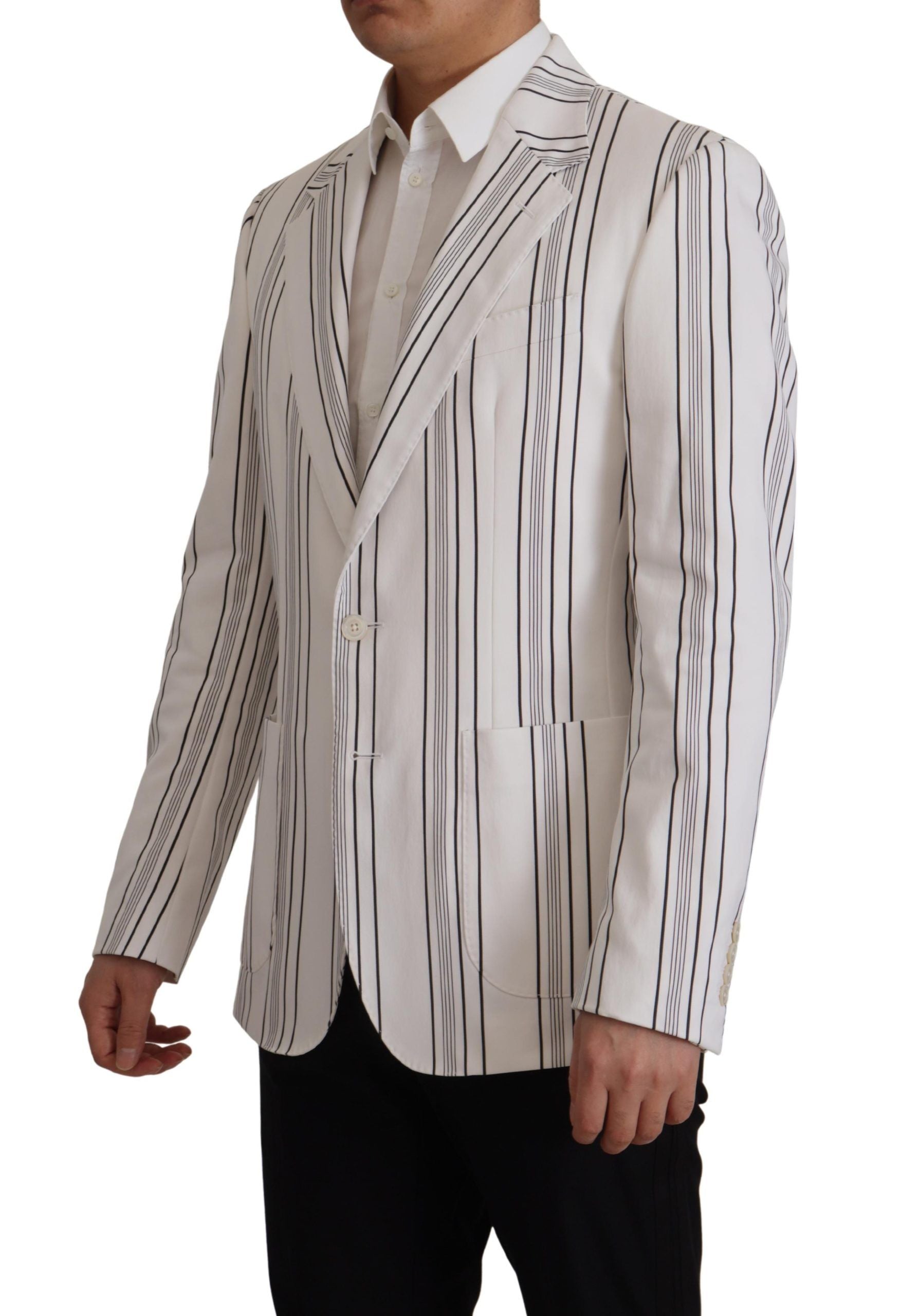 Dolce &amp; Gabbana white striped single-breasted cotton blazer