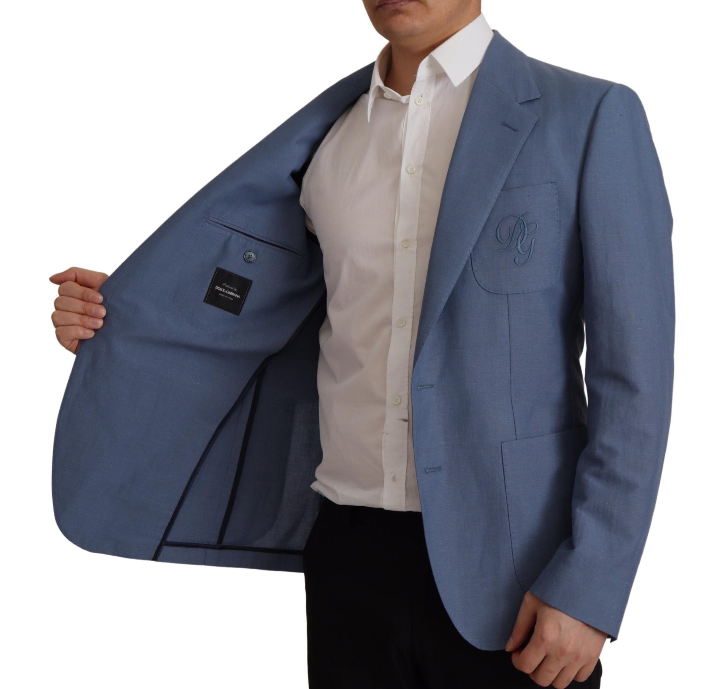 Dolce & Gabbana Blaue einreihige Logo-Blazer-Jacke