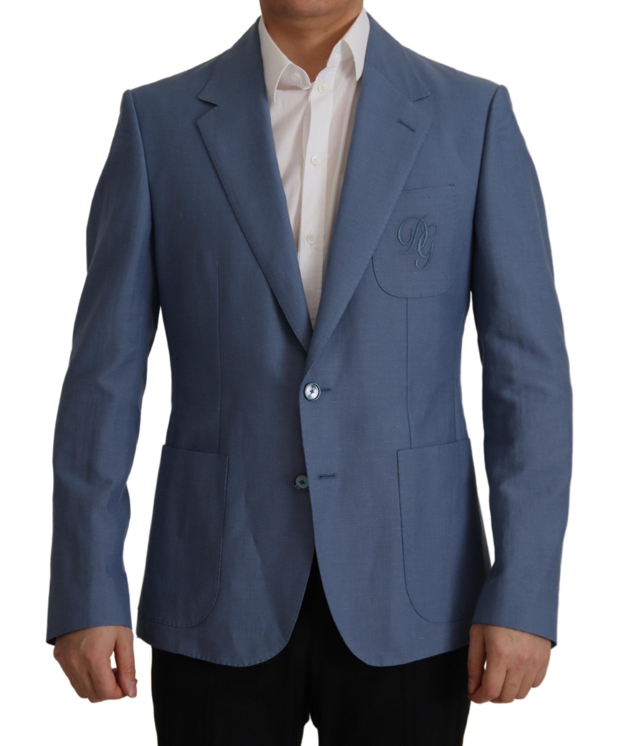 Dolce & Gabbana Blaue einreihige Logo-Blazer-Jacke