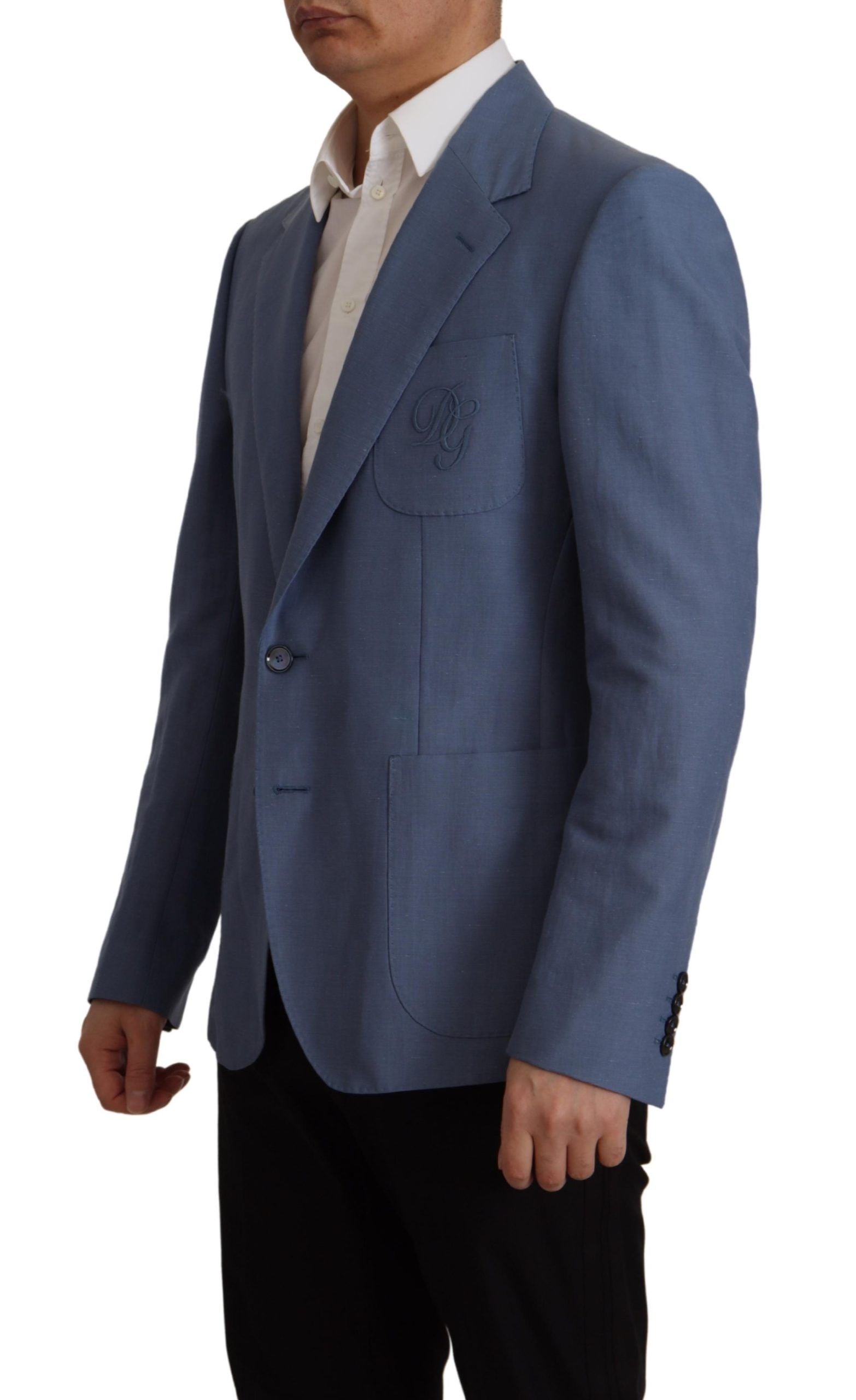 Dolce & Gabbana Blaue einreihige Logo-Blazer-Jacke