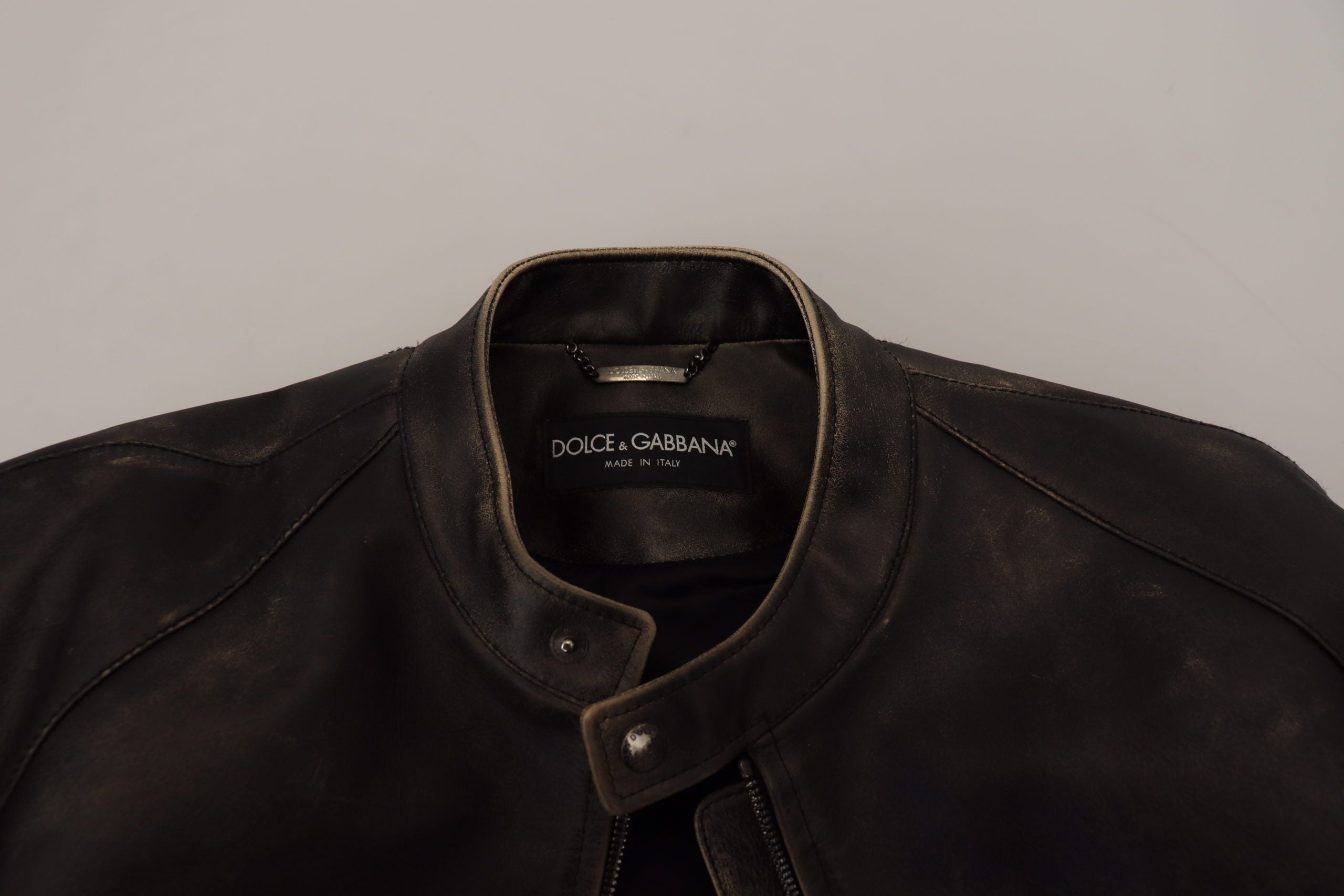 Dolce & Gabbana Schwarzer Leder Bikermantel mit Reißverschluss Jacke