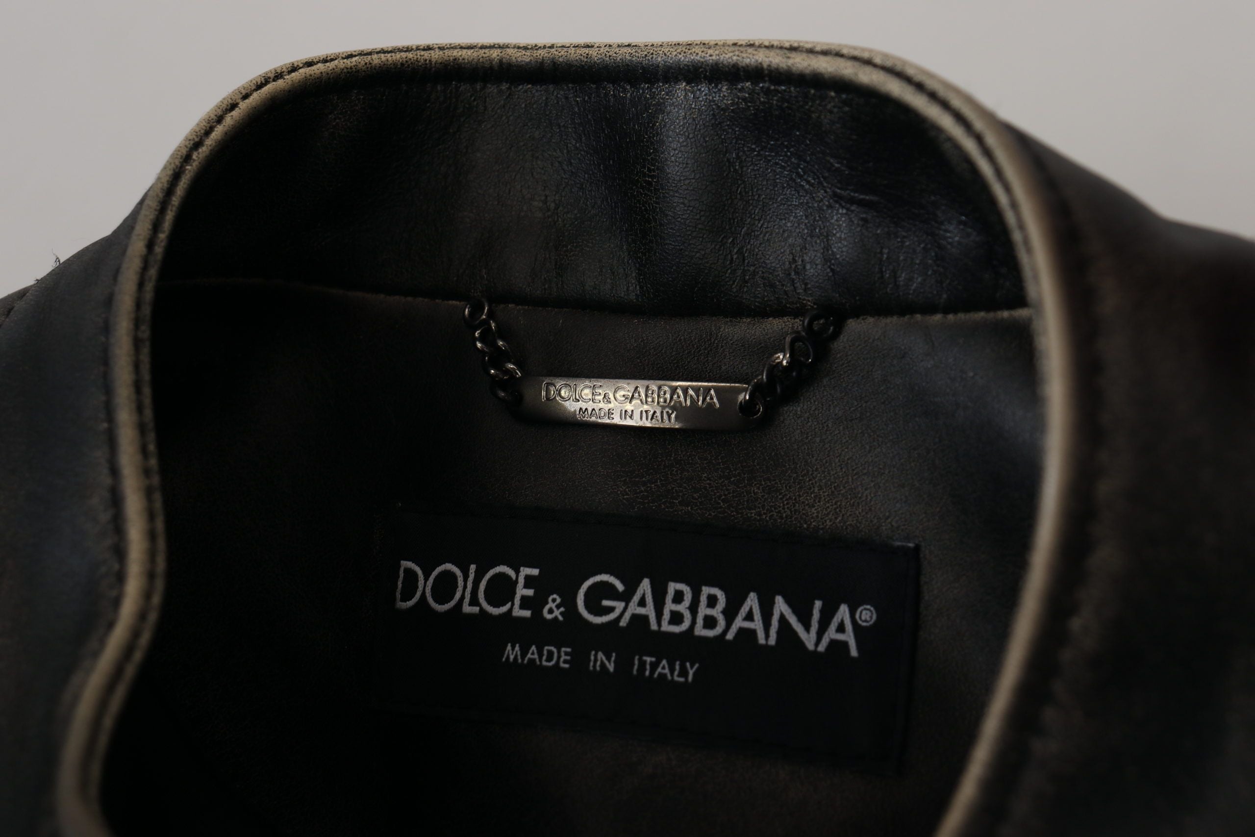 Dolce & Gabbana Schwarzer Leder Bikermantel mit Reißverschluss Jacke