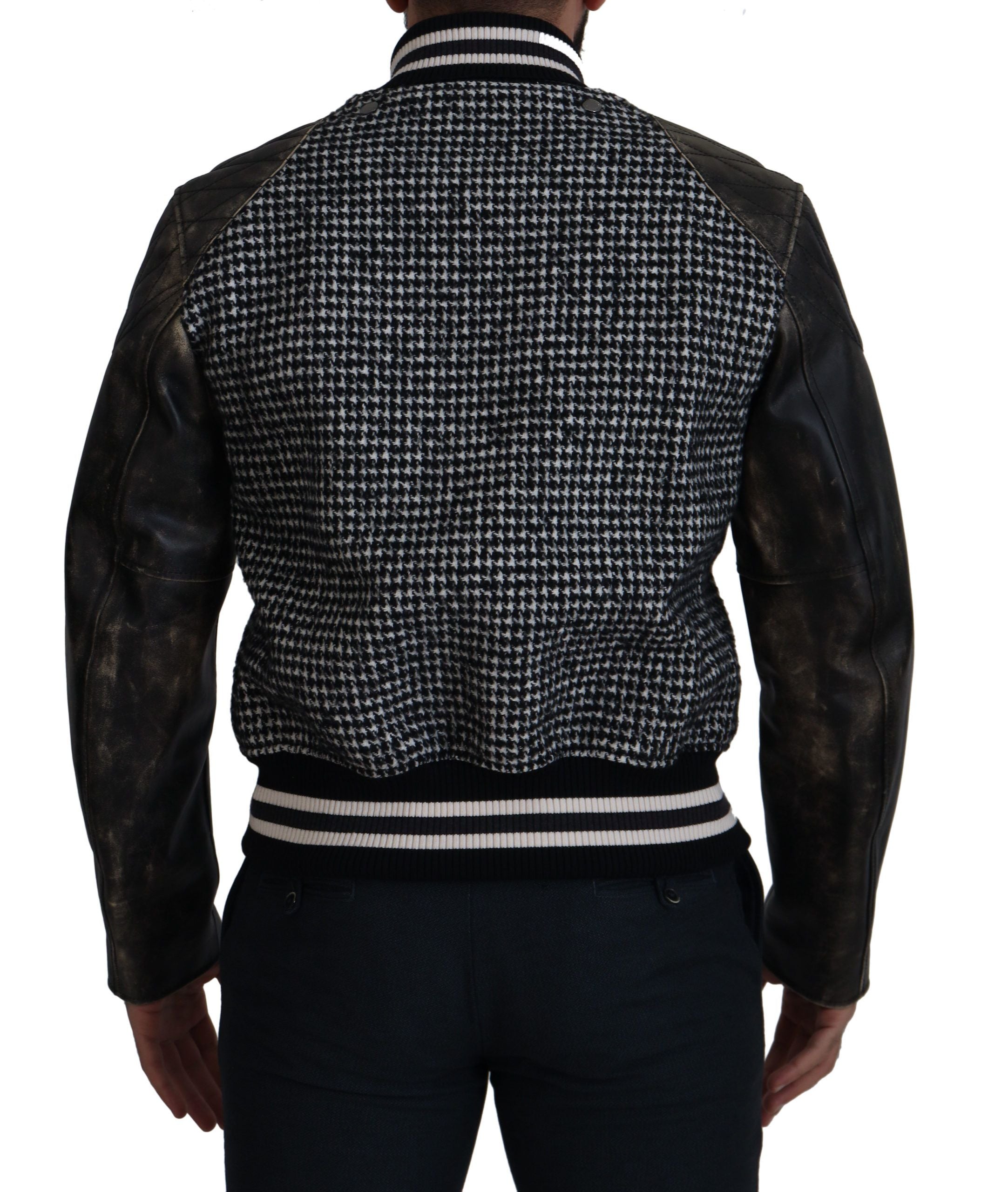 Dolce &amp; Gabbana Black houndstooth polyester bomber jacket