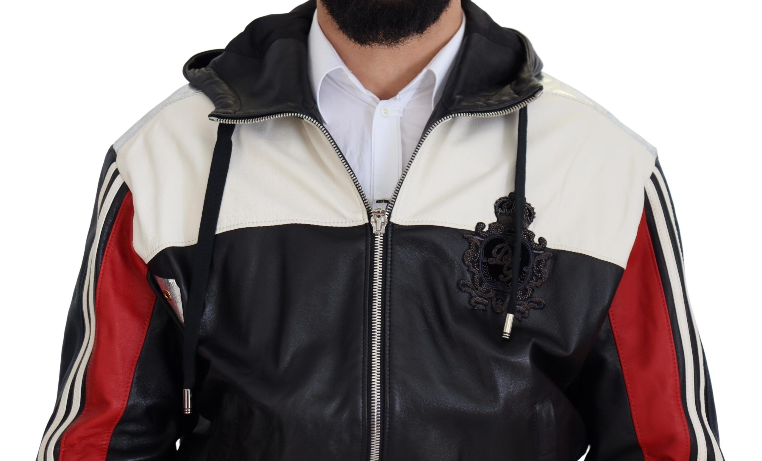 Dolce & Gabbana Schwarzer Leder Blousonmantel mit Kapuze Jacke