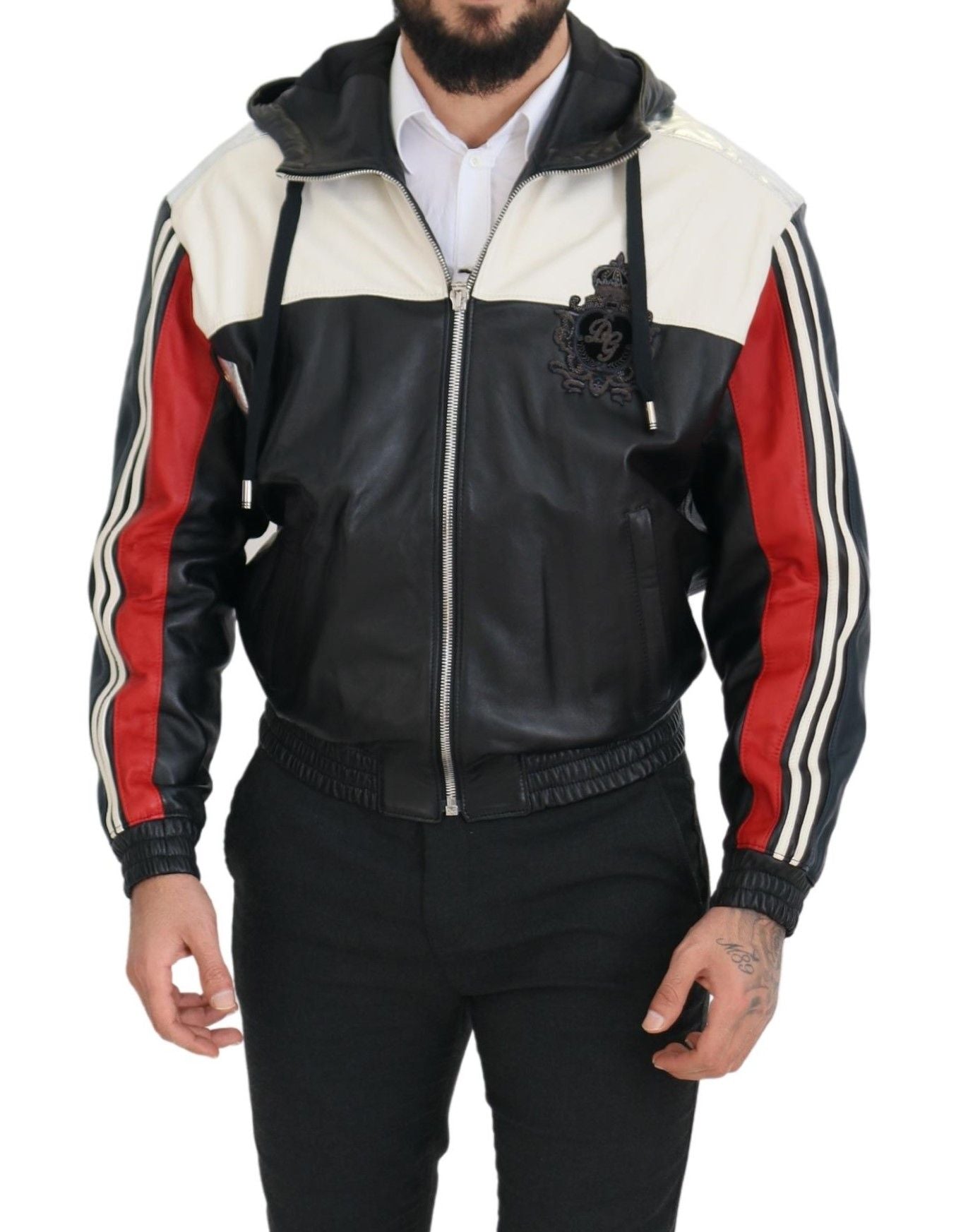 Dolce & Gabbana Schwarzer Leder Blousonmantel mit Kapuze Jacke