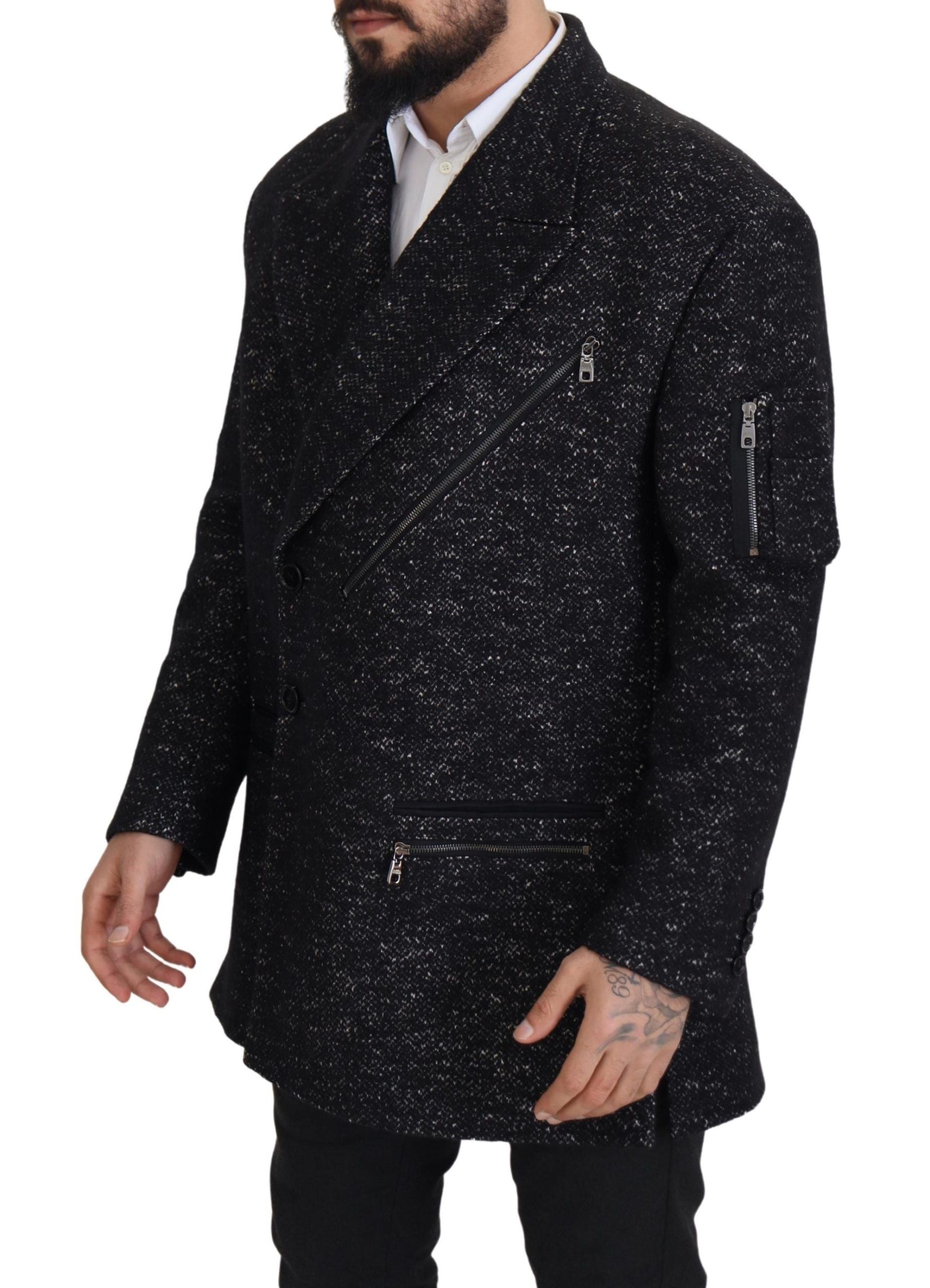Dolce &amp; Gabbana Black Wool Coat Double Breasted Men's Jacket