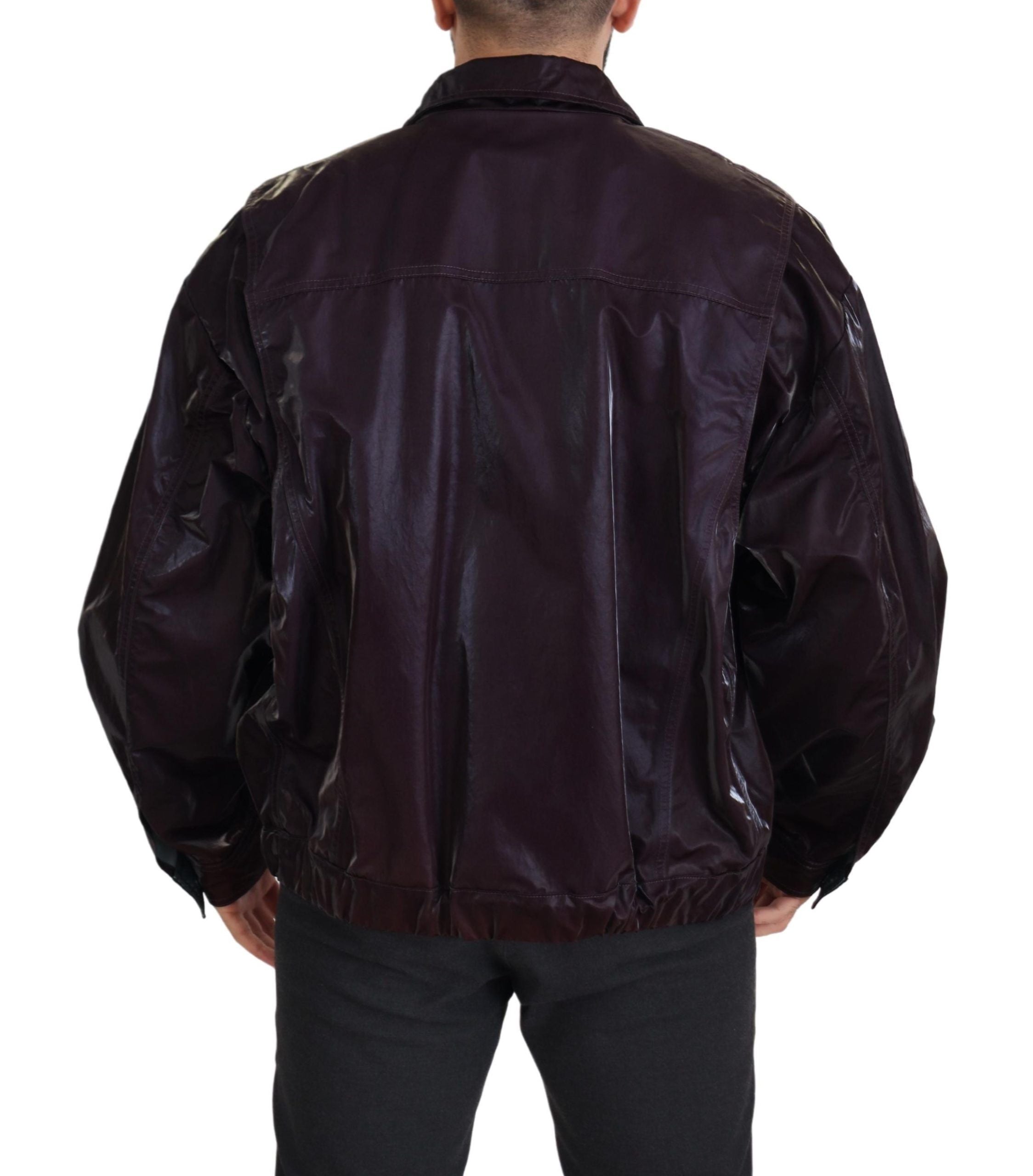 Dolce & Gabbana Bordeaux Nylon Kragen Männer Mantel Jacke