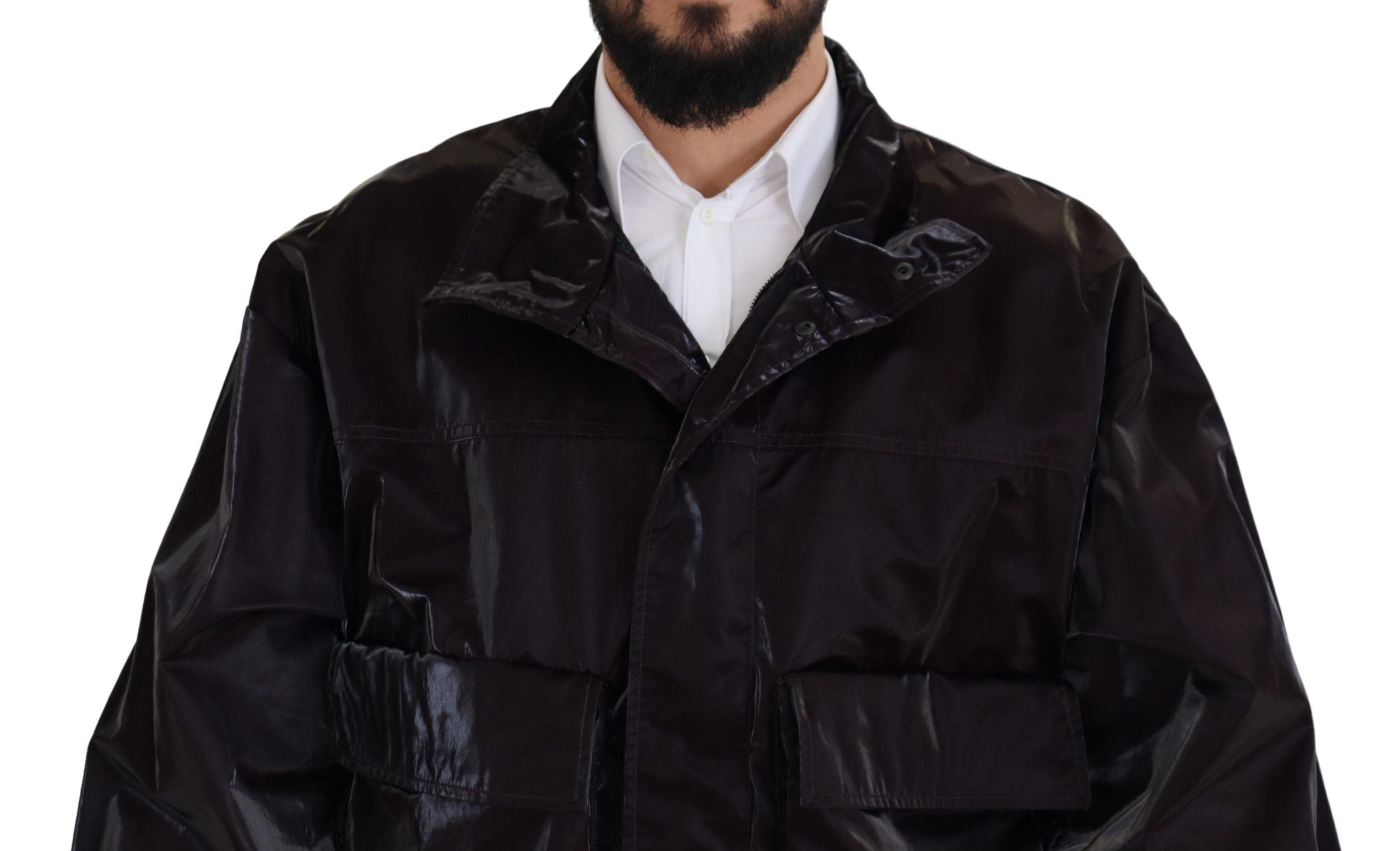 Dolce &amp; Gabbana Bordeaux Nylon Collar Men Coat Jacket