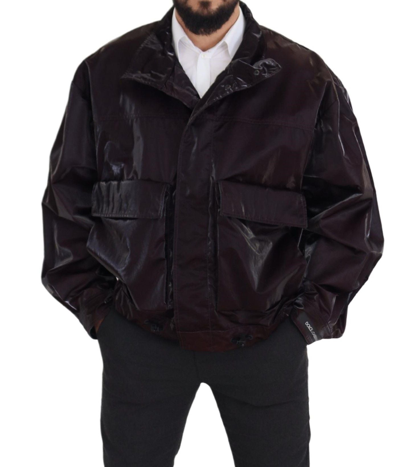 Dolce &amp; Gabbana Bordeaux Nylon Collar Men Coat Jacket