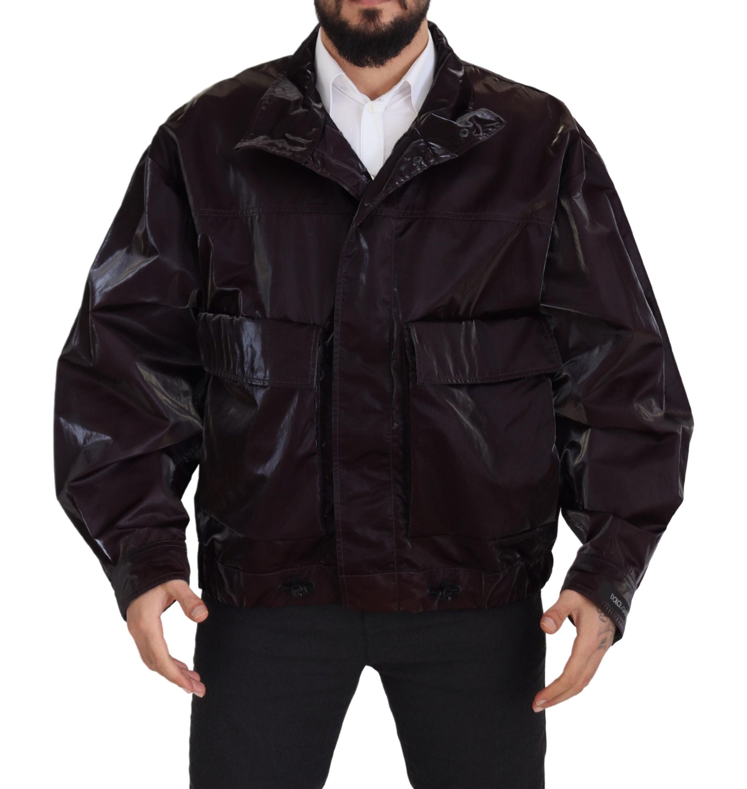 Dolce & Gabbana Bordeaux Nylon Kragen Männer Mantel Jacke