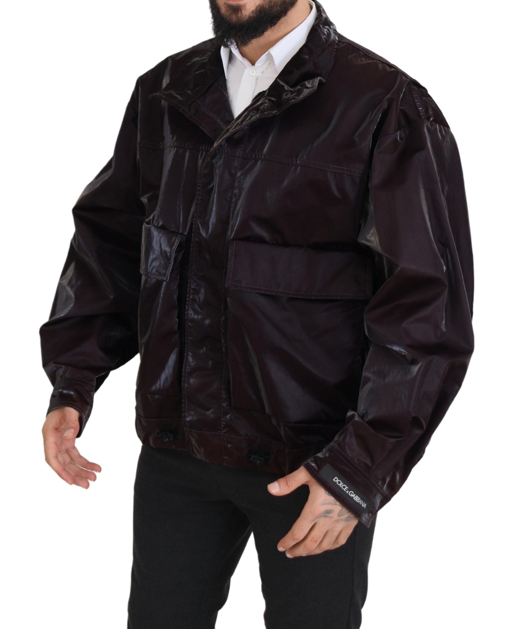 Dolce &amp; Gabbana Bordeaux Nylon Collar Men Coat Jacket